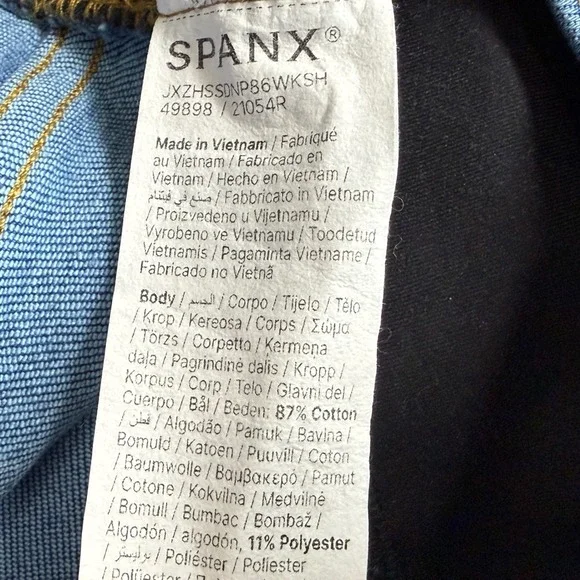 SPANX shape EveryWearCropped Wide Leg Jeans Size L Patch Pockets Washed Blue - Picture 7 of 7